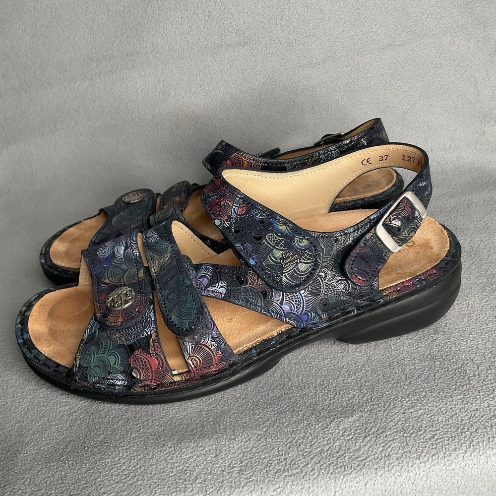 Finn Comfort Womens Barbuda Sandal Size EU37 M US6.5 Blue Pink Paisley Worn Once